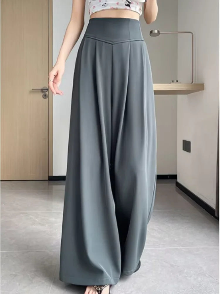GRAY Color Women’s Wide Leg Suit Pants High Waist Office Trousers