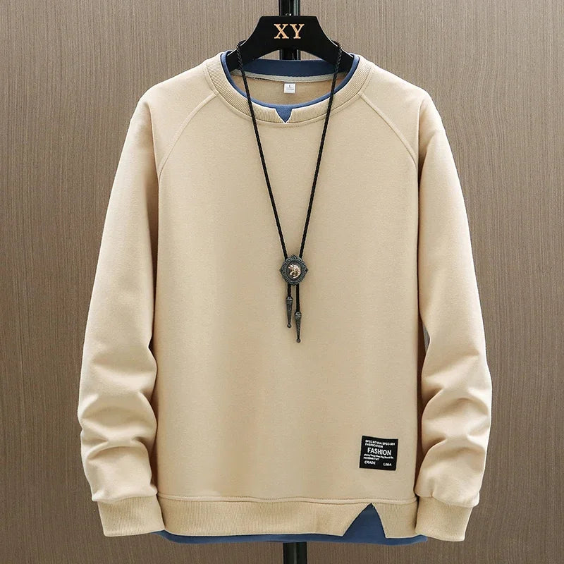 Men’s Patchwork Fake Two-Piece Casual Sweatshirt