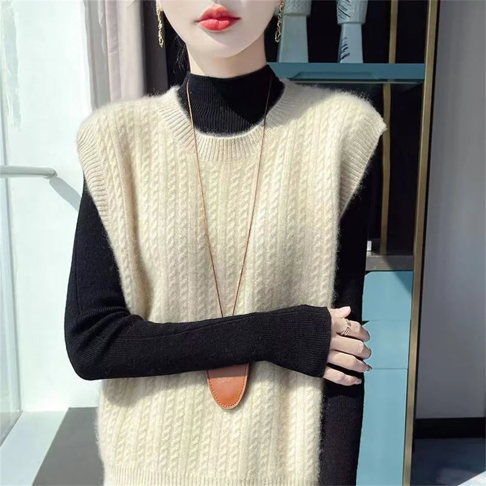 Women’s Knitted Sweater Vest O-Neck Solid Vintage Style